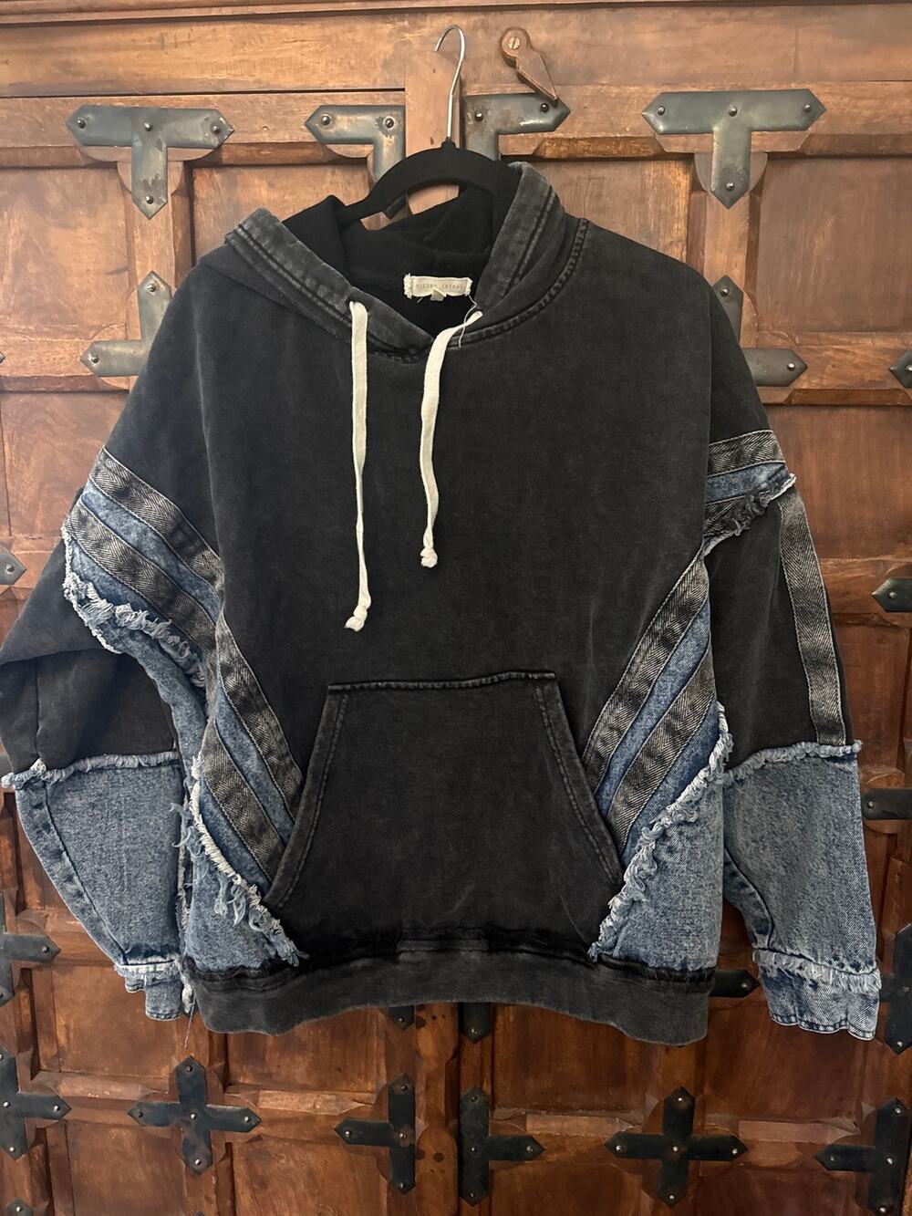 Gilded intent  Blacl and denim hoodie jacket
Large